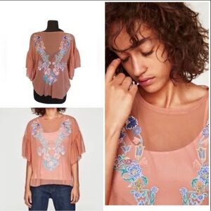 Zara Peach Mesh Blouse